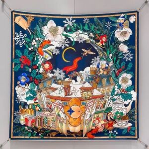 Louis Vuitton Navy Blue Holiday Tapestry with Red, Green, White, Gold Accents
